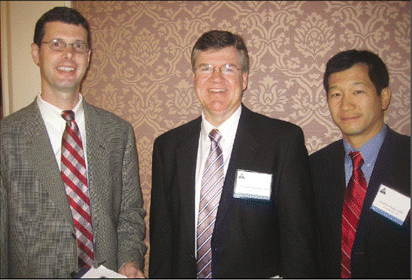 Figure. Drs. Brian Jewett, William Shockley, and Stephen Park (left to right) discussed identifying and treating skin lesions on the head and neck at the Triological Society Southern Section meeting.