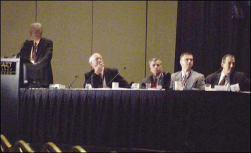 Figure. Drs. Mark S. Persky, Paul Donald, Gady Har-El, Richard Smith, and Daniel Descher (left to right) discussed what constitutes a “standard of care” during a Triological Society panel discussion.
