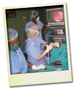 Dr. Woodson performing video bronchoscopy at Kilimanjaro Christian Medical Centre